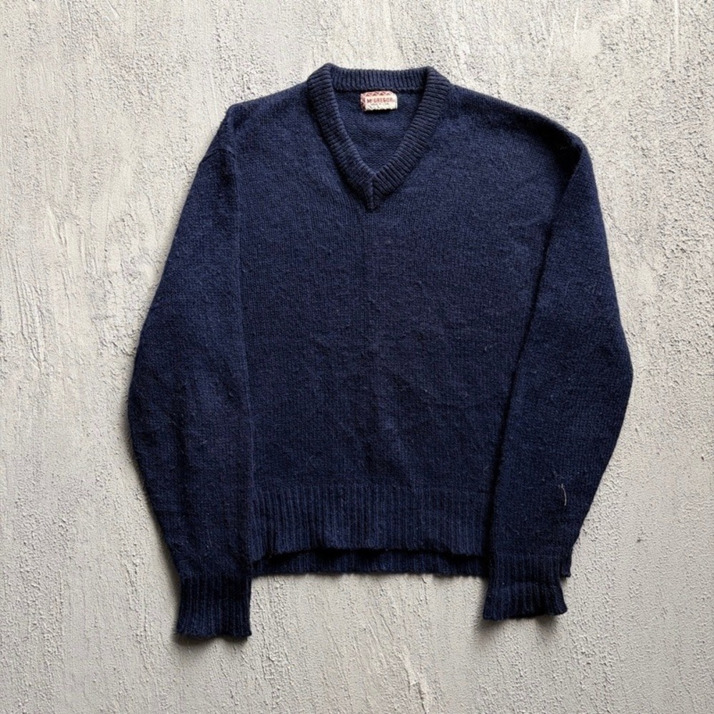 Vintage McGregor Sweater Large Blue 1960s V-Neck USA Wool